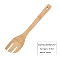 Bamboo kitchen spatula with two-prong slanted edge and natural wood grain finish - Two-Prong Angled Fork Turner