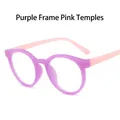Kids round anti-blue light glasses with purple frame and pink temples in retro style - Purple Frame with Pink Legs