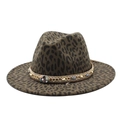 Leopard print wool fedora hat with bohemian beaded band and wide flat brim for women - M(56-59CM) / Army Green