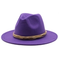 Classic purple wide brim wool fedora hat with bohemian beaded band for women - M (55-58cm) / Purple