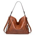 Vintage bruine grote tote bag met dubbele handvatten en lange schouderband - Bruin