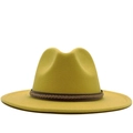 Classico cappello fedora in lana giallo senape con fascia intrecciata marrone per autunno - M (56-58cm) / Giallo