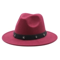 Classic burgundy wool fedora hat with black band and sparkling rhinestone embellishments - Burgundy