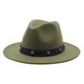 Close-up of olive green wool felt fedora featuring a black band with floral metal studs - Army Green