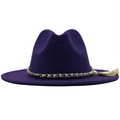 Detail of deep purple fedora hat with elegant pearl chain and tassel on wide brim - M (56-58cm) / Purple