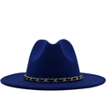 Cappello fedora blu reale in lana da donna con elegante catena metallica oro e nera - M(56-58cm) / Blu
