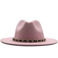 Elegant pink wool felt jazz fedora hat featuring a black and gold metal chain band - M(56-58cm) / Pink