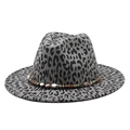 Classic grey leopard print fedora hat with unique beaded band for men and women - M (56-59cm) / Dark Gray