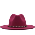 Fuchsia wool fedora jazz hat with wide brim and decorative gold chain trim for women - M(56-58cm) / Rose Red