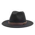 Cappello Fedora classico in lana nera con cinturino in ecopelle marrone e fibbia - M (55-58cm) / Nero