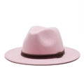 Rosa Wollfilzhut mit braunem Lederband und dekorativer Vintage-Metallschnalle - Rosa