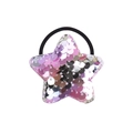 Close-up of a star-shaped hair tie with pink and silver iridescent flip sequins - Pink Silver Iridescent Star (15)