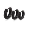 Three sizes of black plated hoop earrings set with micro-paved black cubic zirconia - Small / Black/Black Zircon