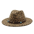Leopard print wide brim felt fedora hat with turquoise western style braided band - M (56-59cm) / Light Orange