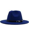 Cappello Fedora classico in feltro blu reale con cintura in pelle nera e fibbia in metallo - M(56-58cm) / Blu
