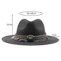 Cappello fedora di paglia da uomo con perline colorate e tesa parasole da 7cm - M (56-58cm) / Nero