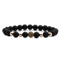 Mattschwarzes Steinperlenarmband mit polierten Goldakzenten und Zirkonia Mikropavee-Ball - Goldener Bohrerball