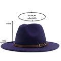 Purple wool jazz fedora hat with brown leather belt and 56-58cm adjustable size details - Purple