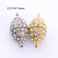 Chiusure magnetiche ovali con strass per gioielli fai da te in oro e argento, 27,5x14x1,5mm - 14mm / Oro