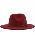 Classic red wool fedora hat with brown leather belt and gold buckle in British style - M (56-58cm) / Red