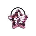 Close-up of pink sequin star hair tie with black elastic band on white background - Pink Sequin Star (8)