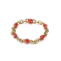 Anillo de cadena dorada con ocho piedras de resina rojas en un estilo vintage - Rojo(KR101509-Z) / US 7