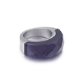 Modern stainless steel ring featuring a purple faceted resin stone inlay on white background - US 7 / Deep Purple (KR44951-K)