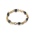 Anillo de cadena flexible dorada con cuentas de resina negra y diseño minimalista chic - Negro(KR101512-Z) / US 8