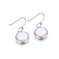 Silver tone hook earrings featuring round iridescent opal stones with minimalist design - White Synthetic Opal