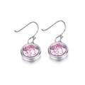 Silver drop earrings with faceted round pink crystal and classic fish hook design - Pink Zirconia