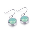 Polished silver earrings with mint green round multifaceted zircon drop charms - Green Zirconia