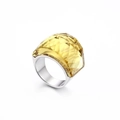 Fashionable ring with a large faceted yellow gemstone and wide silver stainless steel band - US 6 / Steel Yellow (KR37529-K)