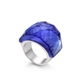 Fashionable stainless steel ring featuring a large multi-faceted deep blue crystal stone - US 6 / Steel Blue (KR31894-K)