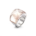 Modern stainless steel ring featuring a large faceted champagne pink glass crystal top - US 6 / Steel Champagne (KR37533-K)