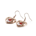 Pendientes de corazón en titanio oro rosa con gema roja ovalada y motivo de corona - Oro rosa