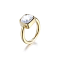 Titanium steel ring in golden finish featuring a square clear zircon stone - US 9 / Clear/White (KR82554-K)