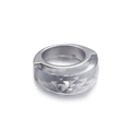Minimalist silver stainless steel ring featuring a large geometric faceted clear crystal - Gray (KR44968-K)