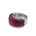 Modern stainless steel ring with red faceted resin inlay on wide brushed metal band - US 7 / Red (KR46389-K)