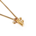 Golden box chain necklace featuring letter F bamboo texture pendant and round zircon - Letter F (KN91787-KFC)