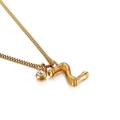 Golden box chain necklace with bamboo style letter Z pendant and crystal accent - Letter Z (KN91807-KFC)