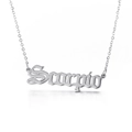 Silver Scorpio zodiac necklace with gothic lettering on a polished steel chain link - Scorpio