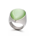 Anillo de acero inoxidable pulido con una piedra ojo de gato de color verde claro - US 7 / Verde Claro (KR89015-K)