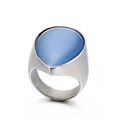 Anillo de acero pulido ancho con una piedra de ojo de gato azul en forma de gota - US 7 / Azul (KR89019-K)