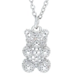 Silver teddy bear pendant necklace with sparkling micro-pave cubic zirconia crystals - White Gold Color-White Zirconia