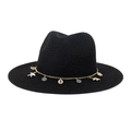 Sombrero de paja negro unisex con cadena dorada y colgantes de concha y estrella - 58cm / Negro
