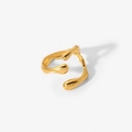 Nahaufnahme eines abstrakten 18K Gold offenen Rings mit geometrischer Kreuzstruktur - Einstellbar Offen / Gold (JDR201636)