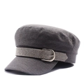 Dark grey newsboy cap with sparkling rhinestone band and silver metal buckles - M (56-58cm) / Gray