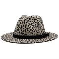 Chapeau fedora classique à motif léopard avec ruban noir et boucle dorée élégante - Beige