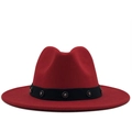 Classic red wool felt fedora hat featuring a black band with crystal flower embellishment - M (56-58cm) / Red