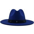 Detail of royal blue fedora hat featuring a black decorative band with metallic floral ornaments - M (56-58cm) / Blue